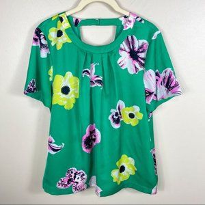 Green Medium Floral Short Sleeve Blouse